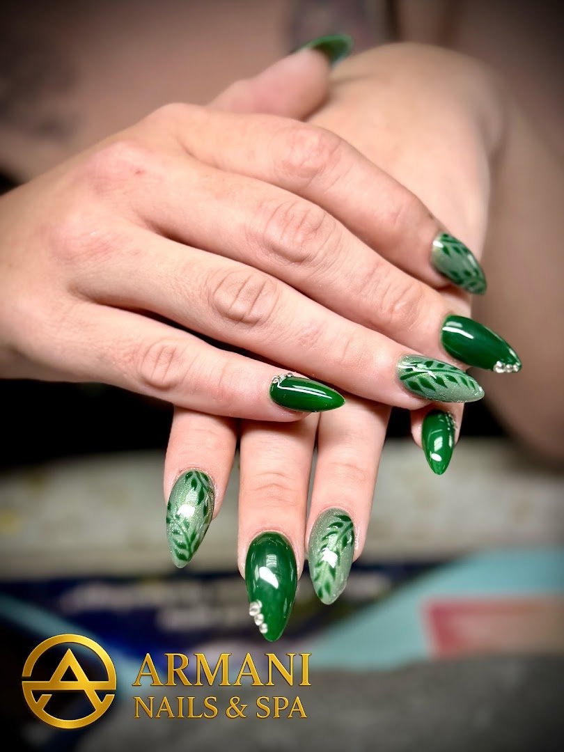 Bright nail salon interior with polish colors.