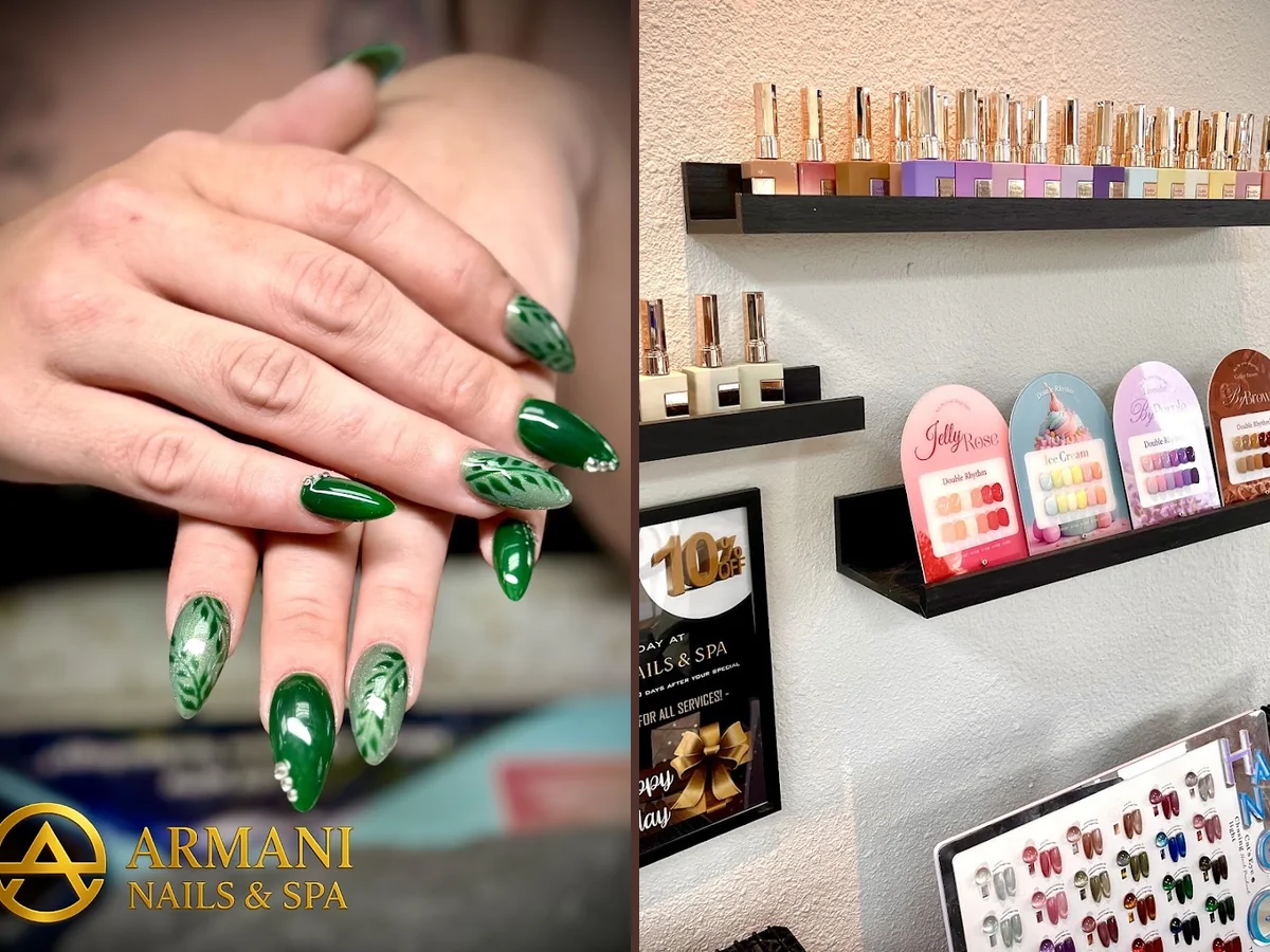 Freshly painted nails beside salon tools.