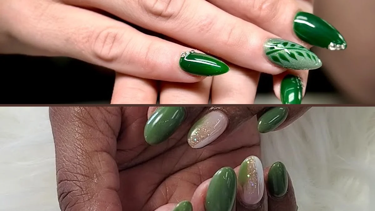 Freshly painted nails beside salon tools.