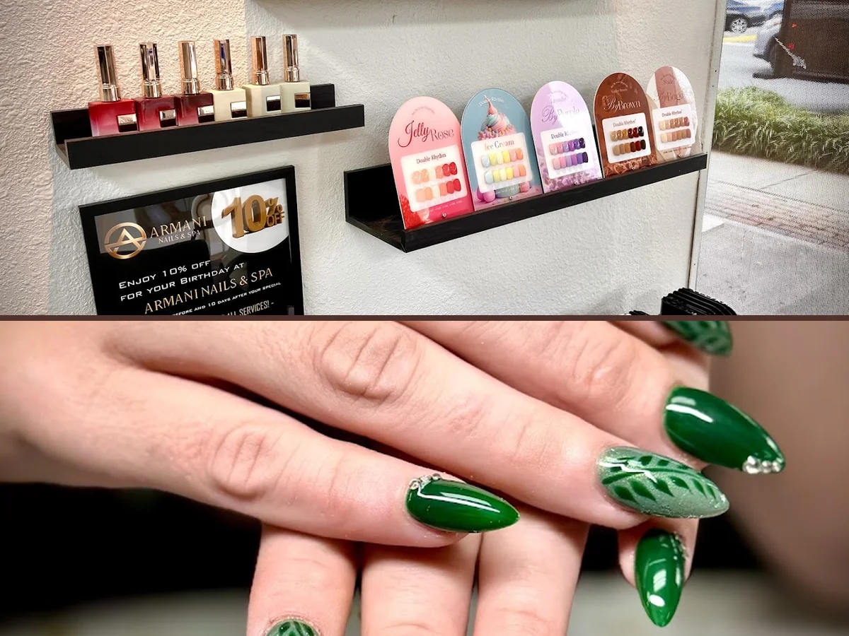 Manicured nails displayed on a salon table.